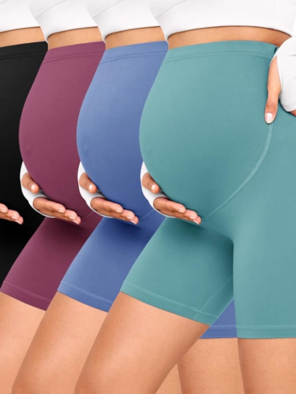 4 Pack Maternity Biker Shorts Over the Belly High Waisted Pregnancy Yoga Shorts